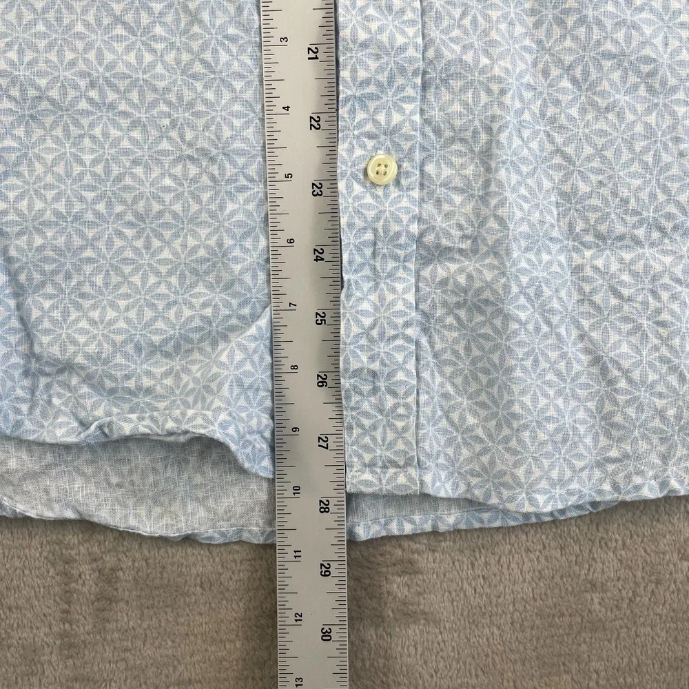 J Crew Slim Fit Shirt‎ Men Large Blue Geo Print AOP Line Blend Short Sleeve NWOT